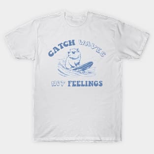 Catch Waves Not Feelings Vintage Retro 90s Capybara Surfing T-Shirt